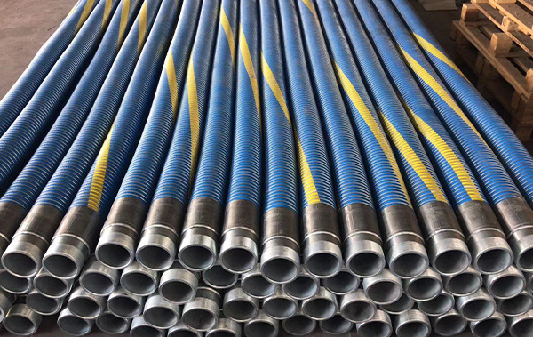 Multiple composite delivery oil hoses are neatly arranged together